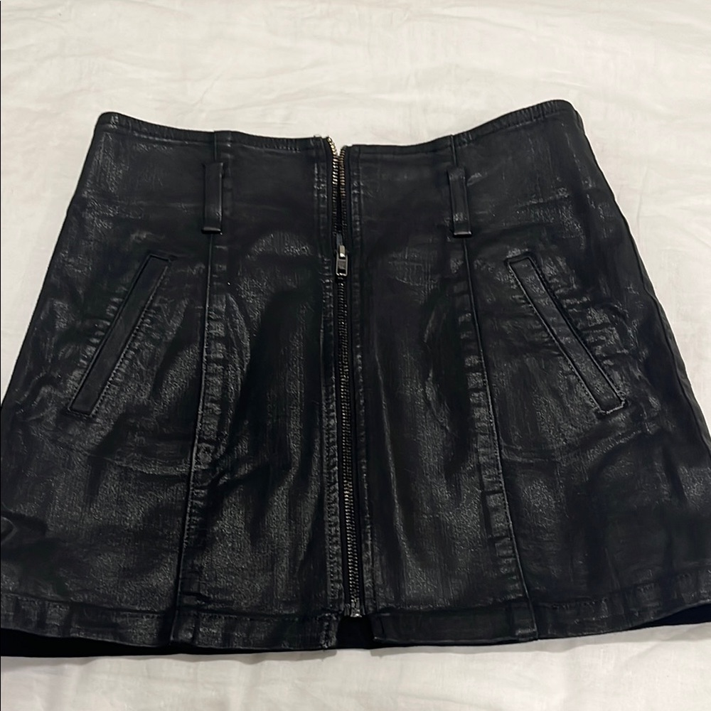 Black Jean look like Leather Mini Skirt